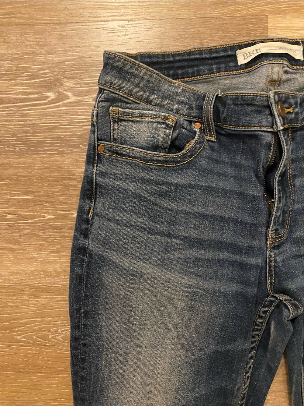 BKE Women's Blue Flare Jeans with Whiskered Fading - Picture 5 of 14